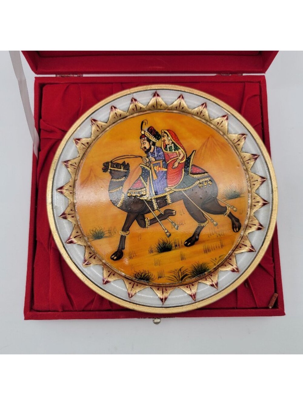 Marble Plate With Rajasthani Couple & Camel Hand-Painted